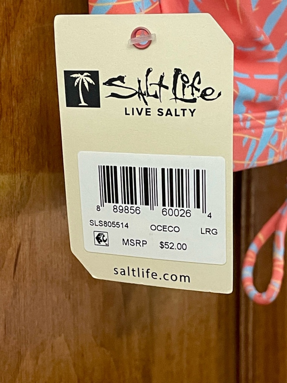 Salt Life Women’s Coral and Light Blue Palm-Print Cropped Swim Top - Picture 5 of 8